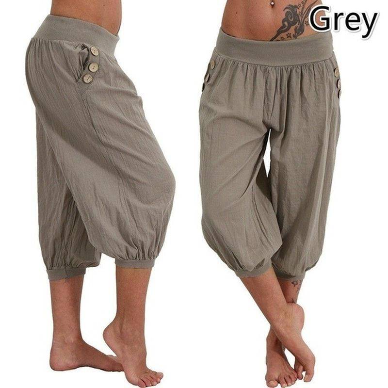 Sommerhose für Damen, coole Hose, lässig, locker, weites Bein, Übergröße, Haremshose, bequeme Loungehose L grau von Joom DACH