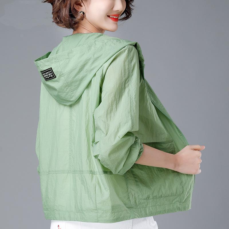 Sommerjacke Damen mit Kapuze, Sonnenschutz, Kleidung, modisch, lässig, Reißverschluss, dünner Windbreaker XL grün Sommerjacke Damen mit Kapuze, Sonnenschutz, Kleidung, modisch, lässig, Reißverschluss, dünner Windbreaker XL grün von Joom DACH