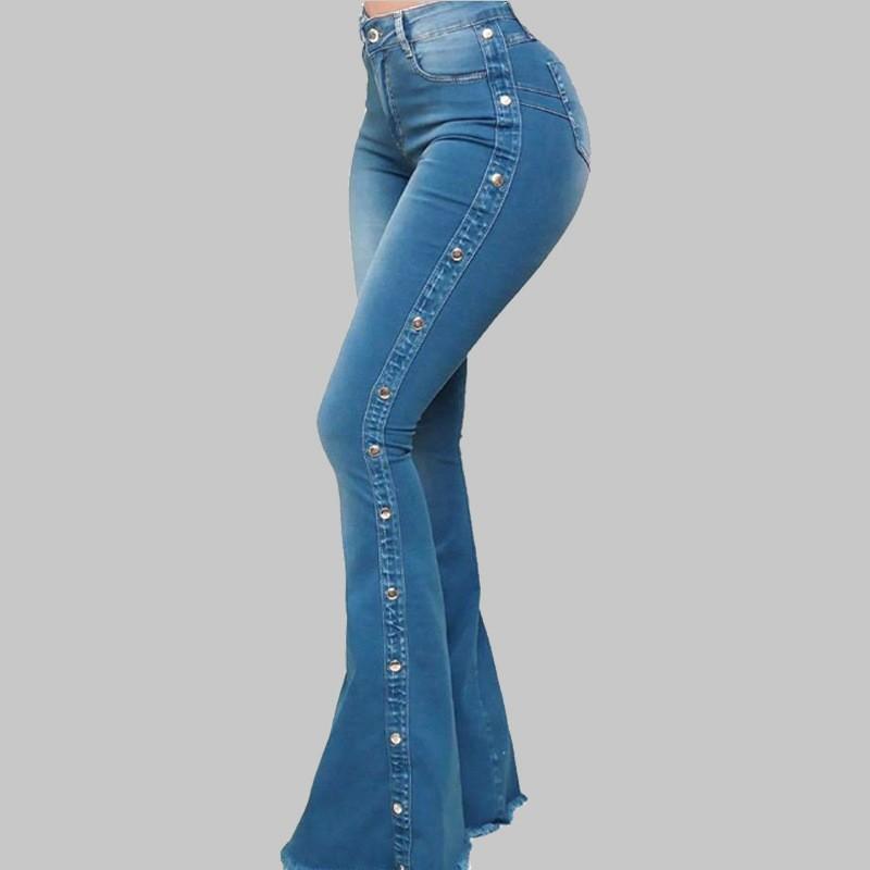 Sommerjeans mit hoher Taille und Stretch-Drag-Flare für Damen in Übergröße L blau von Joom DACH