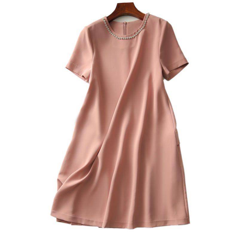 Sommerkleid Damen Rosa H-förmiges Kleid Kurzarm Einfarbig Lässig Perlenkleid Party Mittellanges Kleid 4XL rosa von Joom DACH