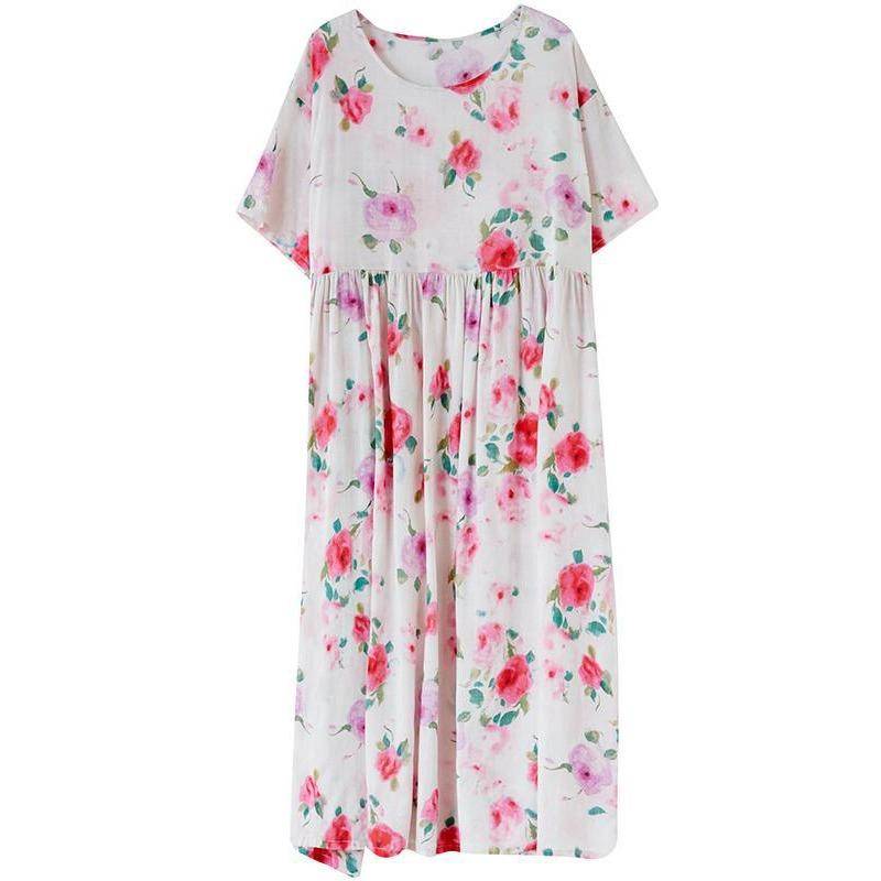 Sommerkleid Übergröße Damen Kleidung Sommerkleid Blumendruck Dame Langes Kleid Prairie Chic Urlaub Locker Lässig Baumwolle One Size rosa von Joom DACH