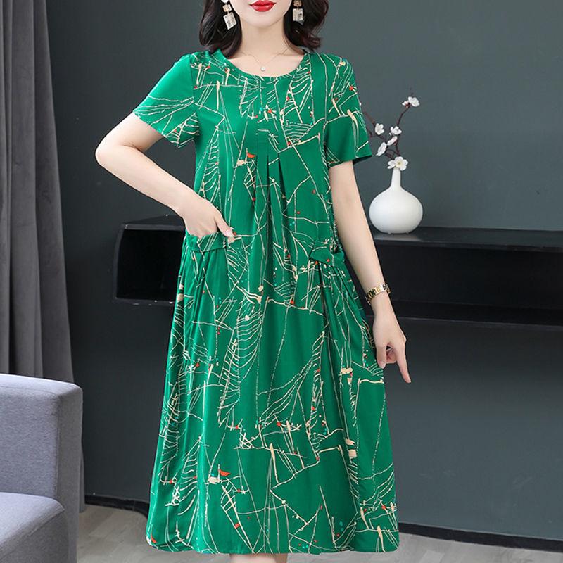 Sommerkleid aus Baumwolle und Seide in großer Größe, kurzärmelig, Blumenkleid für ältere Menschen XL von Joom DACH