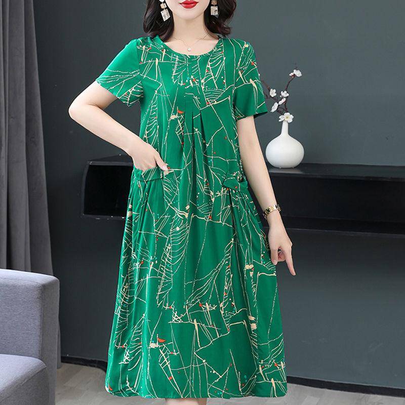 Sommerkleid aus Baumwolle und Seide in großer Größe, kurzärmelig, Blumenkleid für ältere Menschen XL von Joom DACH