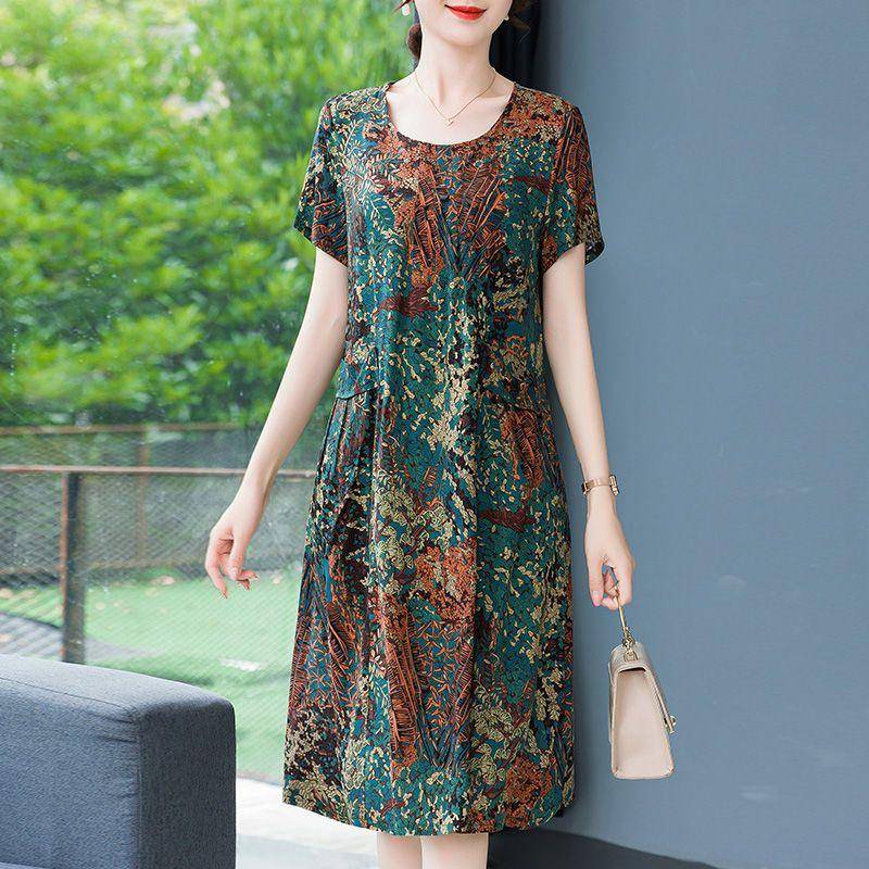 Sommerkleid aus Baumwolle und Seide in großer Größe, kurzärmelig, Blumenkleid für ältere Menschen XL von Joom DACH