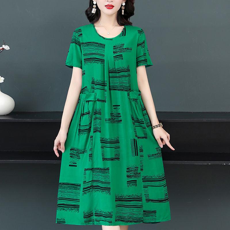 Sommerkleid aus Baumwolle und Seide in großer Größe, kurzärmelig, Blumenkleid für ältere Menschen XXL von Joom DACH