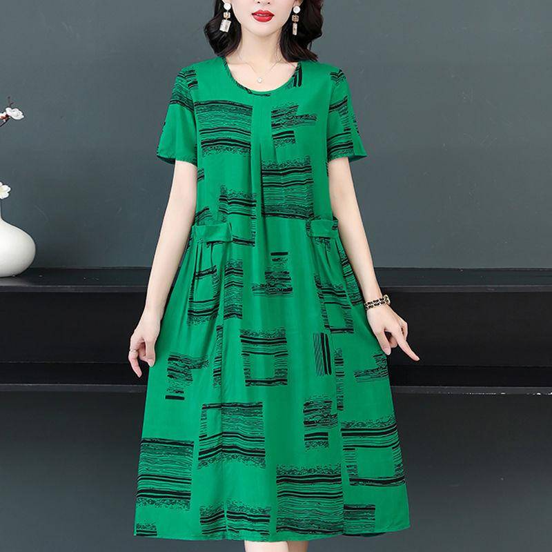 Sommerkleid aus Baumwolle und Seide in großer Größe, kurzärmelig, Blumenkleid für ältere Menschen XXL von Joom DACH