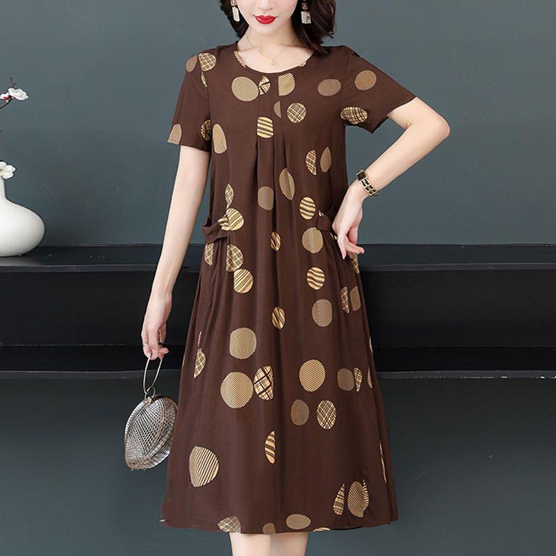 Sommerkleid aus Baumwolle und Seide in großer Größe, kurzärmelig, Blumenkleid für ältere Menschen XXXXL von Joom DACH