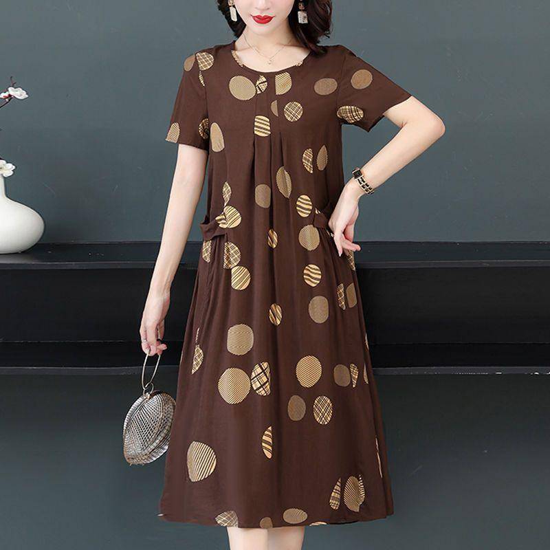 Sommerkleid aus Baumwolle und Seide in großer Größe, kurzärmelig, Blumenkleid für ältere Menschen XXXXL von Joom DACH