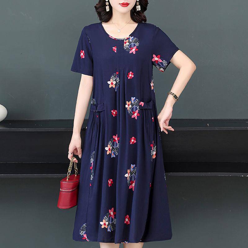 Sommerkleid aus Baumwolle und Seide in großer Größe, kurzärmelig, Blumenkleid für ältere Menschen XXXXXL von Joom DACH