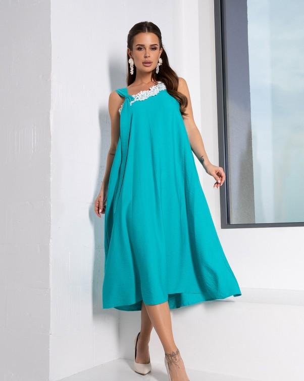 Sommerkleid aus Leinen mit Spitze ISSA PLUS S türkis von Joom DACH