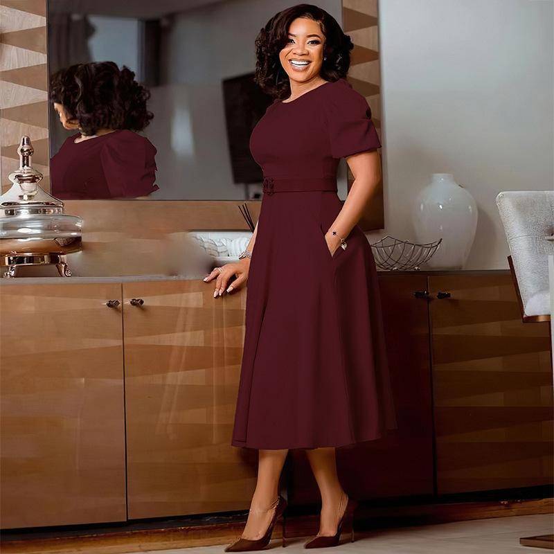 Sommerkleid für Damen, Übergröße, Rundhalsausschnitt, Temperament, elegante Taille, große Schaukel, Blasenärmel, A-Linien-Kleid 3XL von Joom DACH