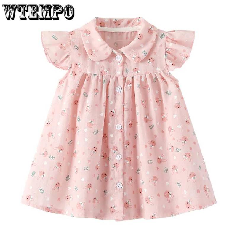 Sommerkleid für Mädchen Babykragen Blumenrock Sommerkleid für Kinder 100 rosa von Joom DACH