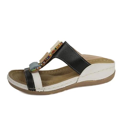 Sommerliche lässige Plateau-Schuhe für Damen Outdoor Zehenfrei Damen Keilabsatz Pantoletten Retro Fußgewölbeunterstützung Orthopädische Damen Sandalen 43 schwarz von Joom DACH