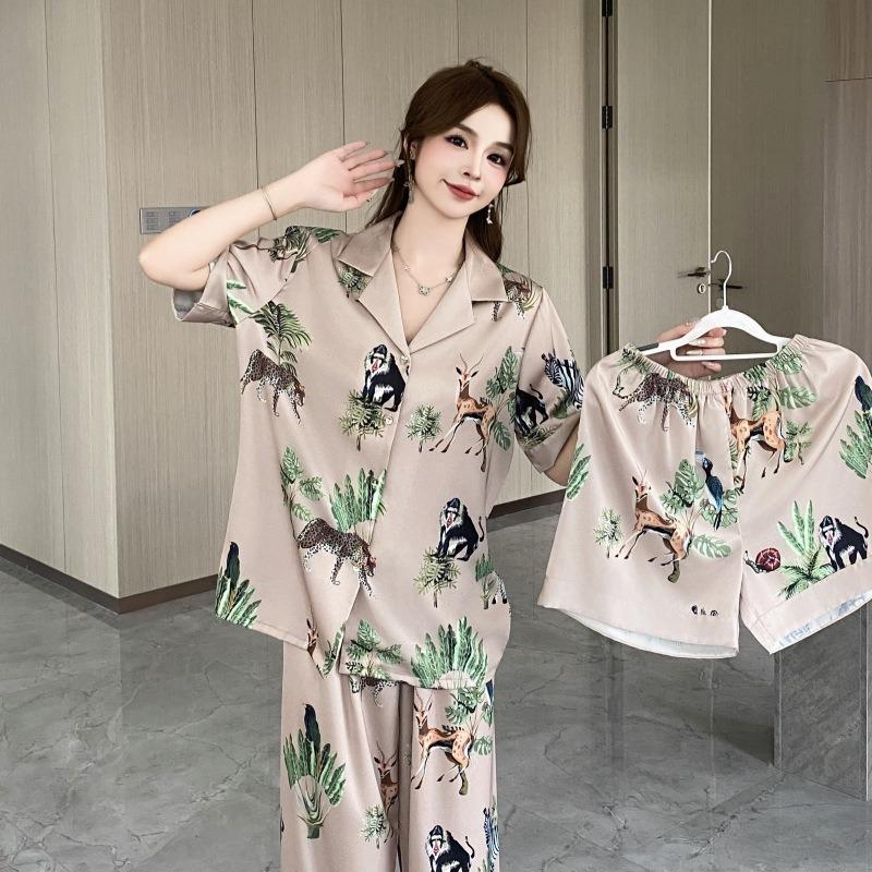 Sommerlicher dünner Pyjama aus Eisseide für Damen, hochwertige grüne Kurzarmhose, dreiteilige Heimkleidung XL von Joom DACH