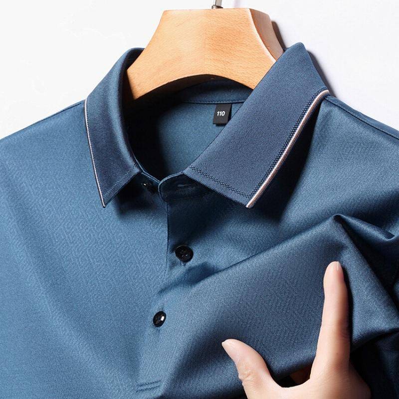 Sommerliches Kurzarm-T-Shirt aus Maulbeerseide für Herren, High-End-Business-Revers für mittleres Alter, lockere Papa-Kleidung, bügelfreies Freizeit-Poloshirt XL von Joom DACH