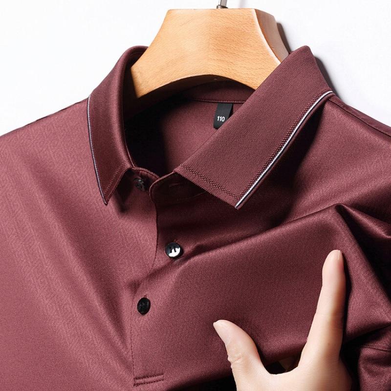 Sommerliches Kurzarm-T-Shirt aus Maulbeerseide für Herren, High-End-Business-Revers für mittleres Alter, lockere Papa-Kleidung, bügelfreies Freizeit-Poloshirt XXXL von Joom DACH