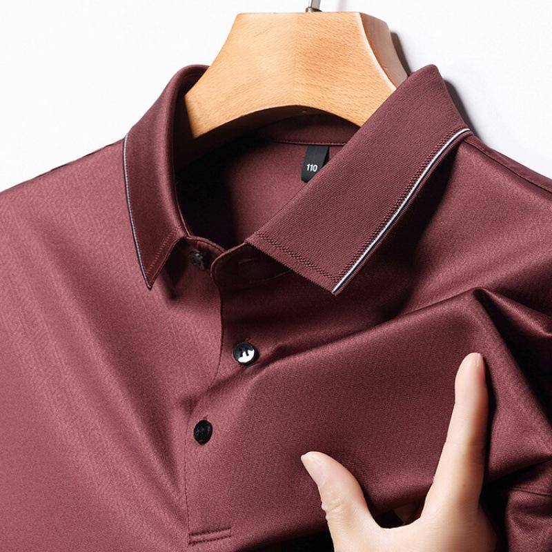 Sommerliches Kurzarm-T-Shirt aus Maulbeerseide für Herren, High-End-Business-Revers für mittleres Alter, lockere Papa-Kleidung, bügelfreies Freizeit-Poloshirt XXXL von Joom DACH