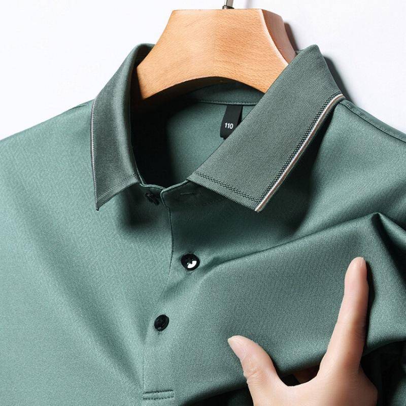 Sommerliches Kurzarm-T-Shirt aus Maulbeerseide für Herren, High-End-Business-Revers für mittleres Alter, lockere Papa-Kleidung, bügelfreies Freizeit-Poloshirt XXXL von Joom DACH