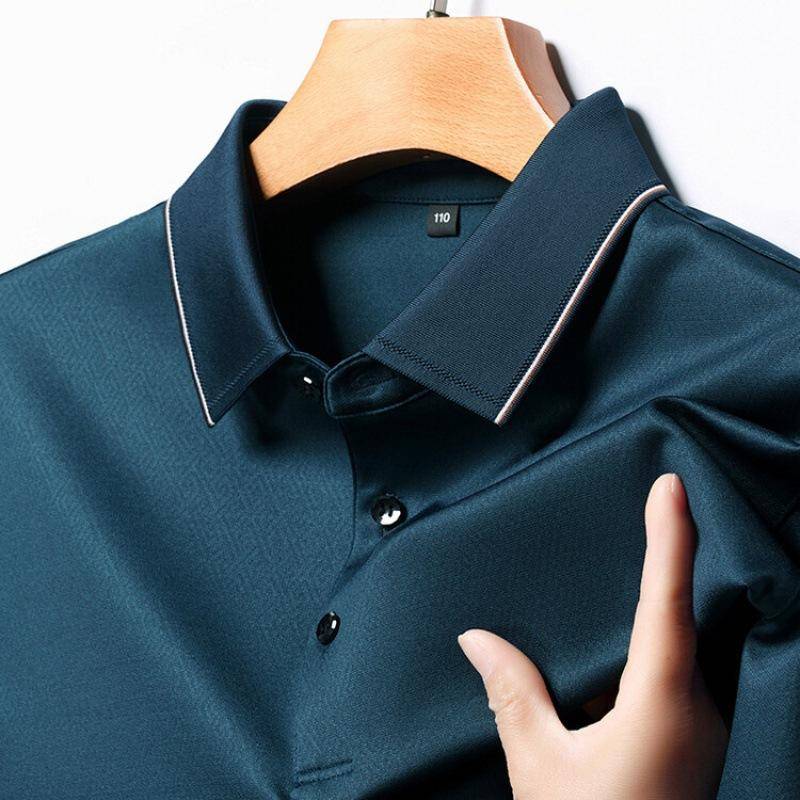 Sommerliches Kurzarm-T-Shirt aus Maulbeerseide für Herren, High-End-Business-Revers für mittleres Alter, lockere Papa-Kleidung, bügelfreies Freizeit-Poloshirt XXXXL von Joom DACH