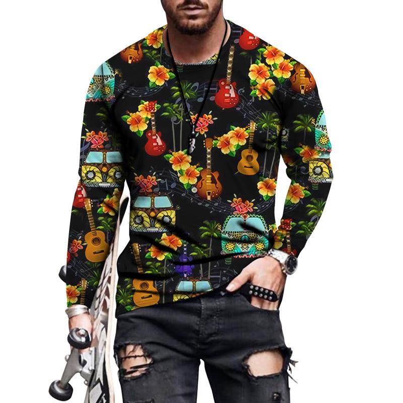 Sommermode Herren O-Ausschnitt Langarm-T-Shirt Lustiges buntes geometrisches Herren-Casual-T-Shirt 7XL grün/gelb von Joom DACH
