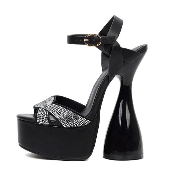 Sommermode Neue Damen Schuhe Strass Überhöhe Mit Blockabsatz Schnalle Peeptoe Schuhe Sandalen Für Damen 41 schwarz von Joom DACH