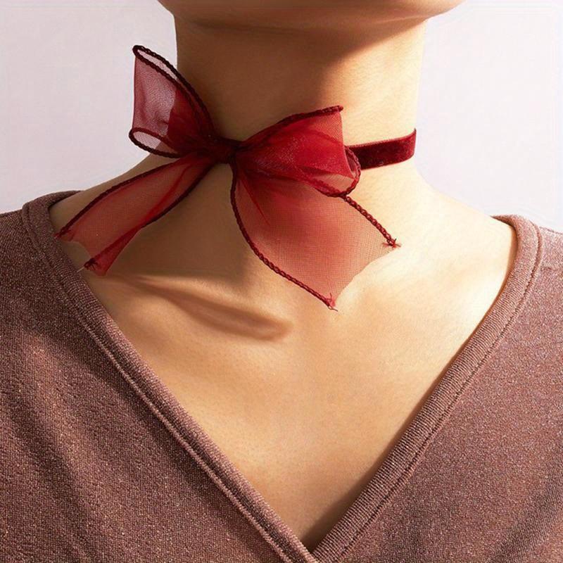 Sommermode Neue Schleife Schwarzes Netz Blume Halskette für Schlichte Damen Geometrische Spitze Choker-Halskette rot von Joom DACH