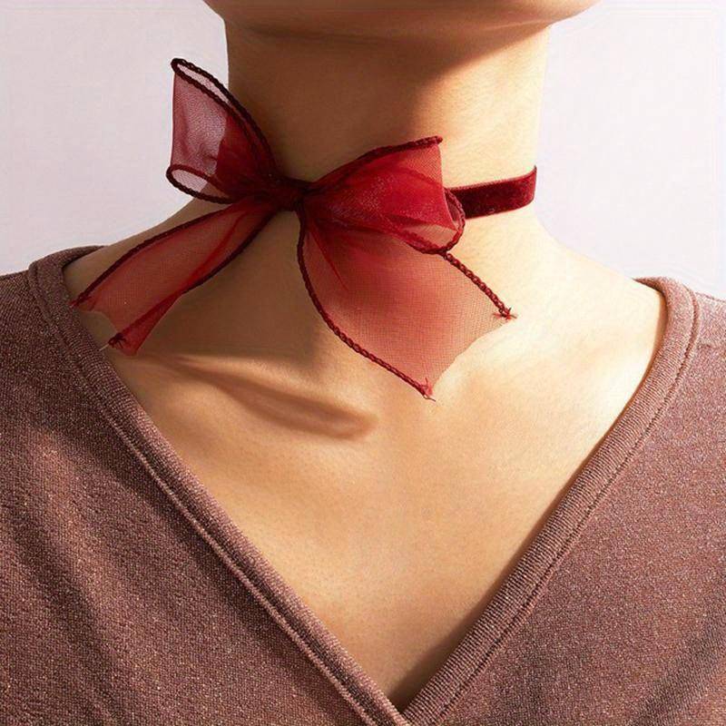 Sommermode Neue Schleife Schwarzes Netz Blume Halskette für Schlichte Damen Geometrische Spitze Choker-Halskette rot von Joom DACH