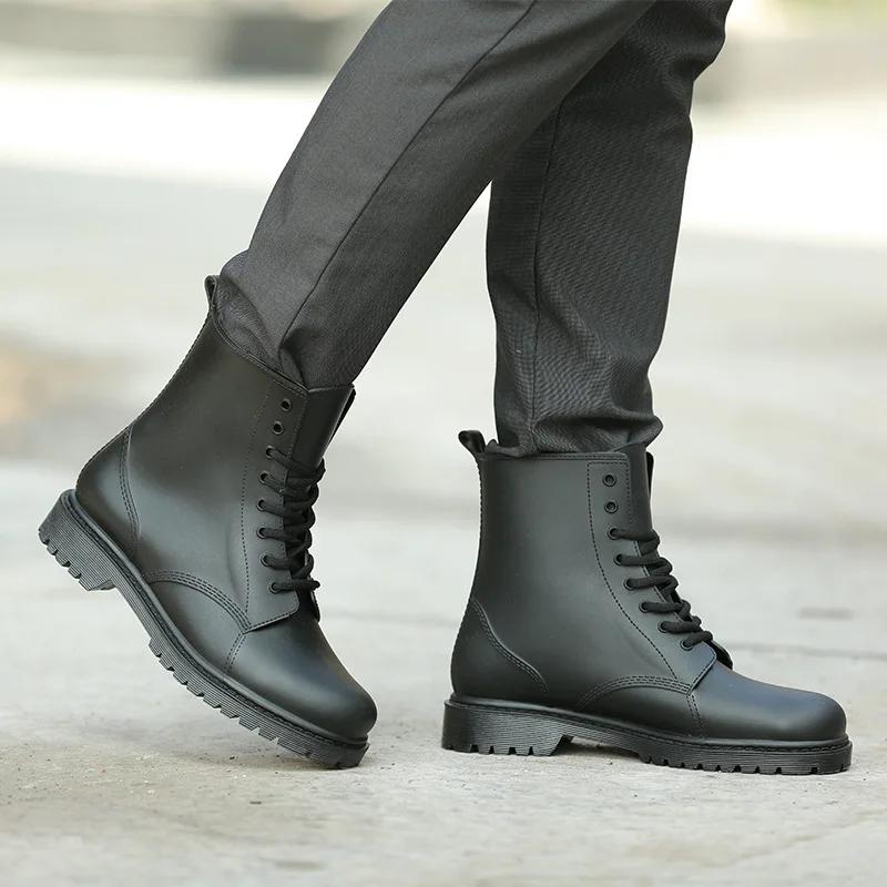 Sommermode wasserdichte Herren-Regenstiefel aus PVC mit Schnürung, rutschfest, erhöhte schwarze Schlammwasserschuhe, Gummistiefel für Herren, Größe 36–41 39 schwarz von Joom DACH