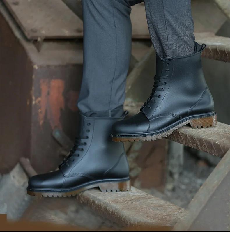 Sommermode wasserdichte Herren-Regenstiefel aus PVC mit Schnürung, rutschfest, erhöhte schwarze Schlammwasserschuhe, Gummistiefel für Herren, Größe 36–41 44 von Joom DACH