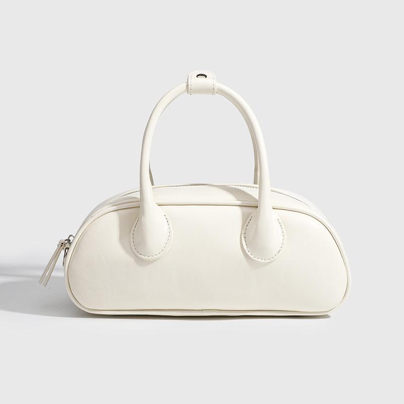 Sommernische aus Leder, hochwertige und modische Bowlingtasche in Silber für den Unterarm, Schultertasche, Crossbody-Baguette-Tasche weiß von Joom DACH