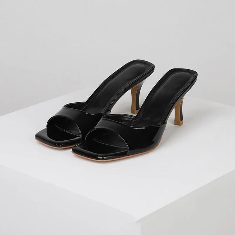 Sommerschuhe Damen Hausschuhe mit offener Spitze, quadratische Zehenpartie, dünner Absatz, Slip-on-Pantoletten für Damen, Outdoor-Kleid, Büro, Damen-Hausschuhe mit Absatz 37 schwarz von Joom DACH