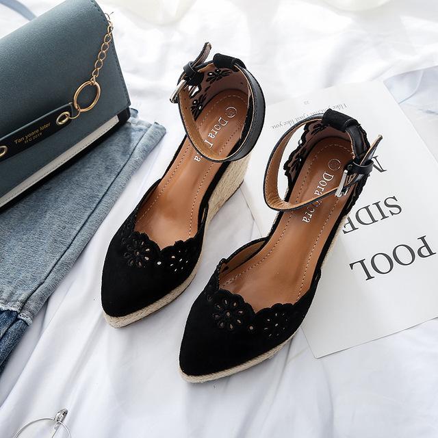 Sommerschuhe Damen High Heels Sandalen Retro Marke Damen Keilsandalen Mesh Elegante Damen Keilabsatz 31 schwarz von Joom DACH