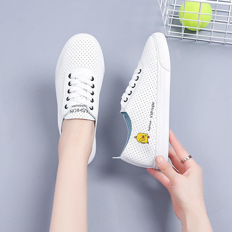 Sommerschuhe Weiße Turnschuhe Mode Schnürschuhe Mesh Damen Flats Schuhe Bequeme Loch Outdoor Sportschuhe Atmungsaktiv Casual 37 von Joom DACH