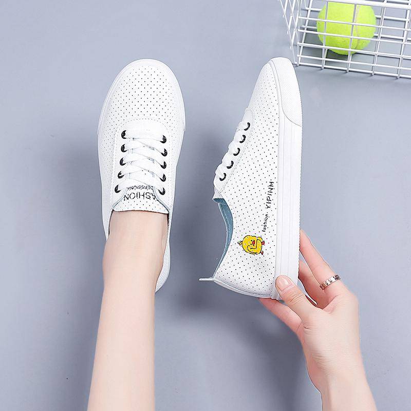 Sommerschuhe Weiße Turnschuhe Mode Schnürschuhe Mesh Damen Flats Schuhe Bequeme Loch Outdoor Sportschuhe Atmungsaktiv Casual 37 von Joom DACH