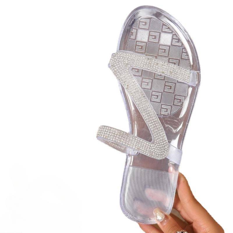 Sommerschuhe für Damen Neue Zehenfreie Flache Hausschuhe für Damen Outdoor Strass Damen Lässige Pantoletten Schuhe Damen Sandalen 41 weiß von Joom DACH