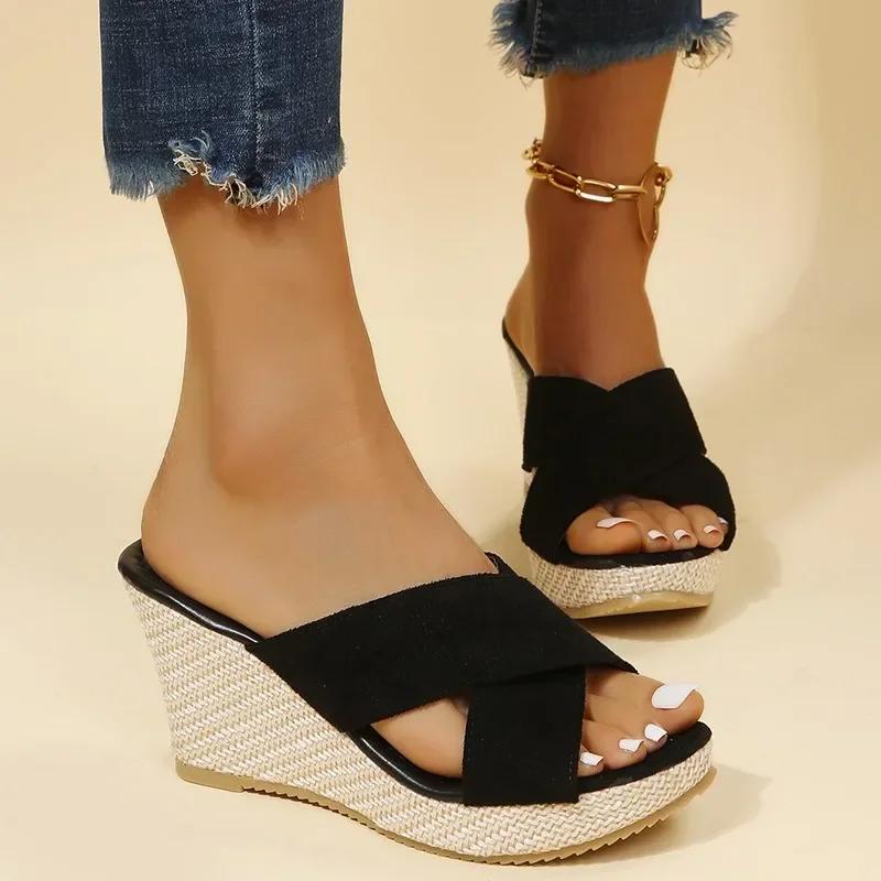 Sommerschuhe für Damen Neue offene Zehenpartie Damen Wedges Plateau Hausschuhe Outdoor Damen Casual High Heel Hausschuhe Damen Sandalen 37 schwarz von Joom DACH