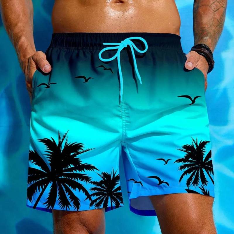 Sommerurlaub Herren Boardshorts mit Palmen-Print und Kordelzug in der Taille, modische Badehose mit 3D-Print, atmungsaktive kurze Streetwear 2XL von Joom DACH
