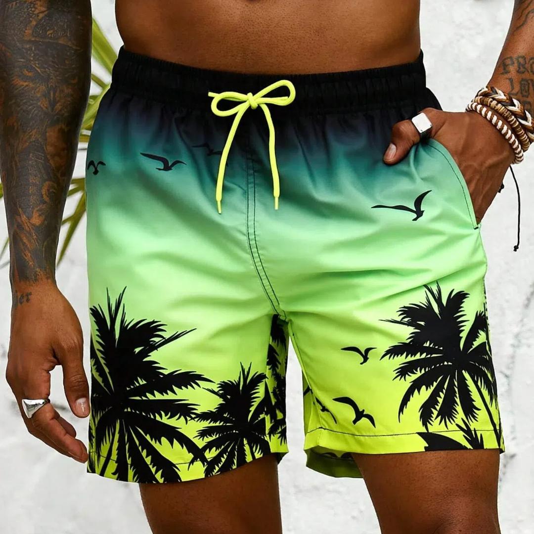 Sommerurlaub Herren Boardshorts mit Palmen-Print und Kordelzug in der Taille, modische Badehose mit 3D-Print, atmungsaktive kurze Streetwear 3XL von Joom DACH