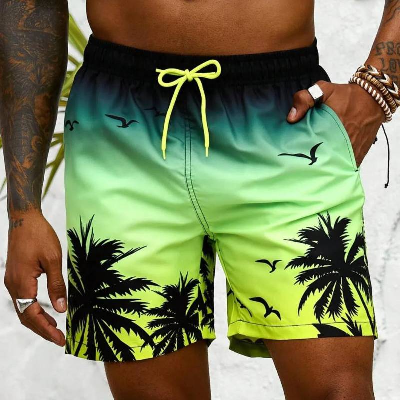 Sommerurlaub Herren Boardshorts mit Palmen-Print und Kordelzug in der Taille, modische Badehose mit 3D-Print, atmungsaktive kurze Streetwear 3XL von Joom DACH