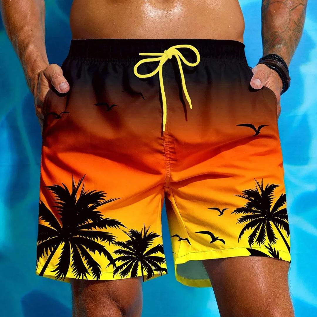 Sommerurlaub Herren Boardshorts mit Palmen-Print und Kordelzug in der Taille, modische Badehose mit 3D-Print, atmungsaktive kurze Streetwear 3XL von Joom DACH