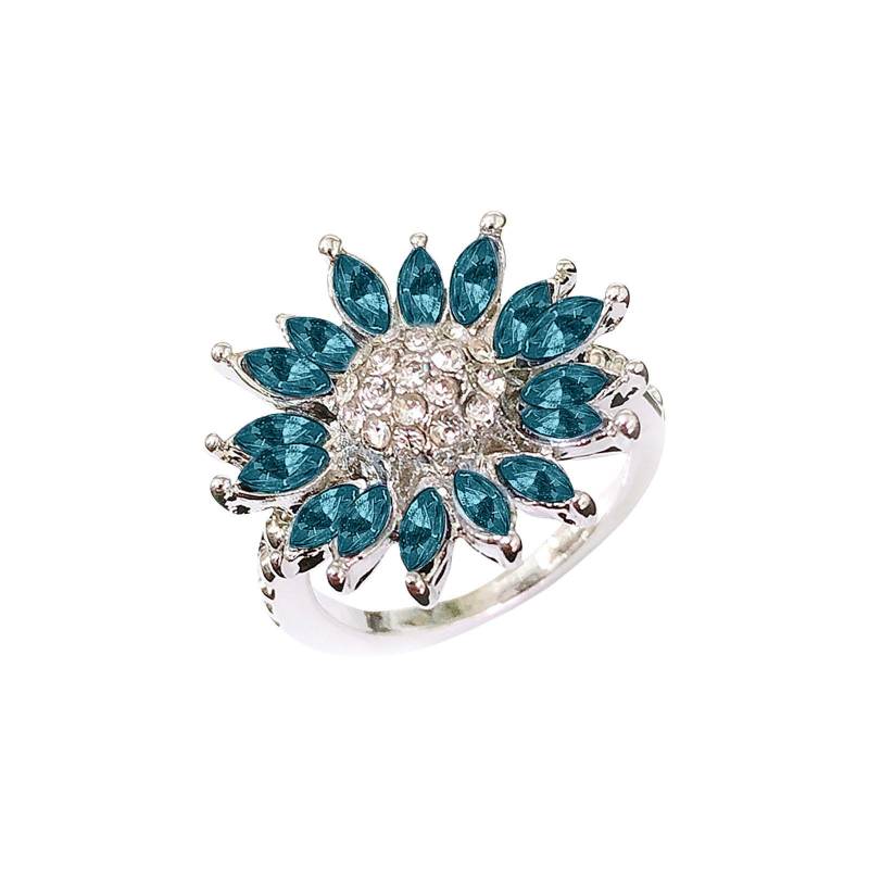 Sonnenblumenförmige plattierte Ringe Blumenringe Blauer Zirkonring für Frauen und Mädchen F von Joom DACH