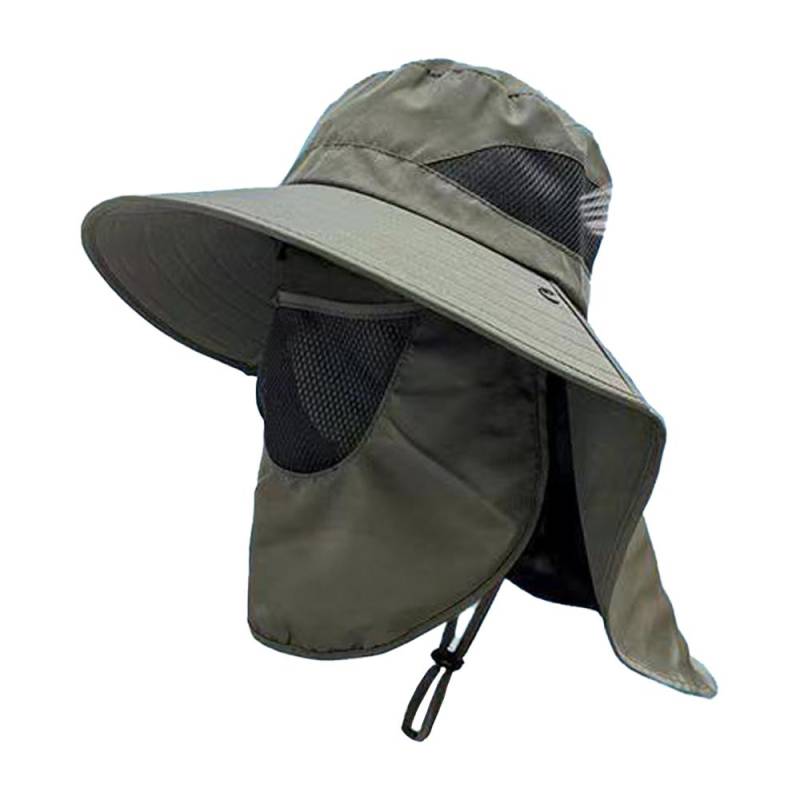 Sonnenhut für Männer & Frauen Breite Krempe Fischerhut mit Gesichtsschutz & Nackenklappe Outdoor Sonnenkappe für armee grüne von Joom DACH