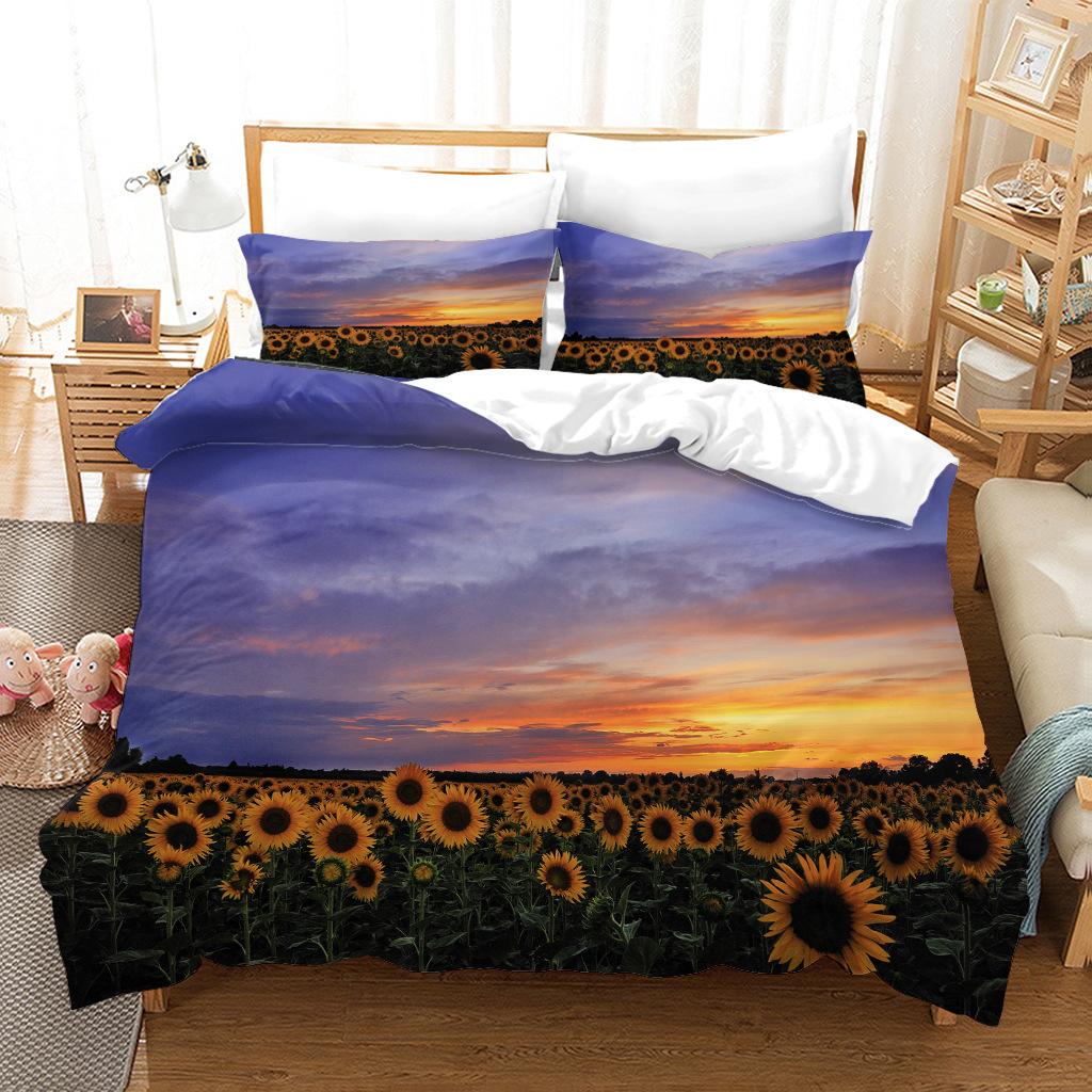 Sonnenuntergang Landschaft Bettbezug Set King Queen Größe Rot Sonnenschein Landschaft Polyester Bettdeckenbezug Für Kinder Jungen Mädchen Bettwäsche Set EU single(135x200cm) von Joom DACH