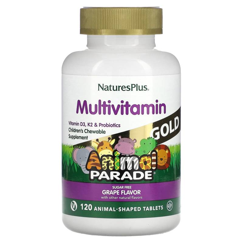 Source Of Life, Animal Parade Gold, Kaukäfer-Multivitamin- und Mineralstoff-Nahrungsergänzungsmittel für Kinder, Natürlicher Traubengeschmack, 120 tierförmige Tabletten von Joom DACH