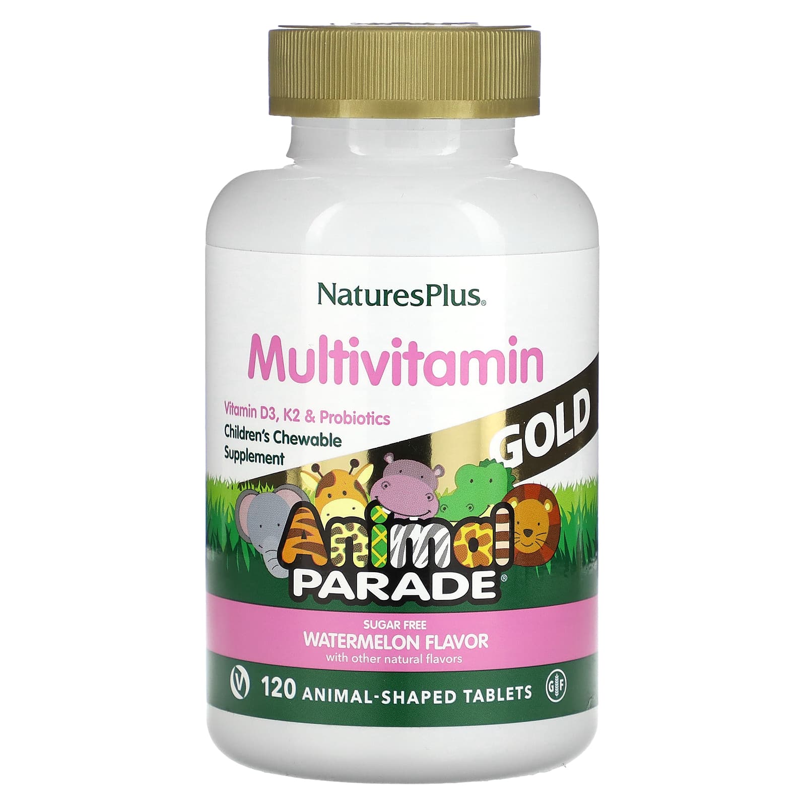 Source Of Life, Animal Parade Gold, Kaukraft-Multivitamin- und Mineralstoff-Nahrungsergänzungsmittel für Kinder, Natürlicher Wassermelonen-Geschmack, 120 Tierförmige Tabletten von Joom DACH