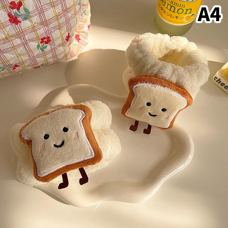 Spa-Stirnband-Armband zum Waschen des Gesichts, Fleece, Hautpflege, Toast, Haarband, Handgelenksmanschetten für Frauen und Mädchen, Make-up A4 von Joom DACH