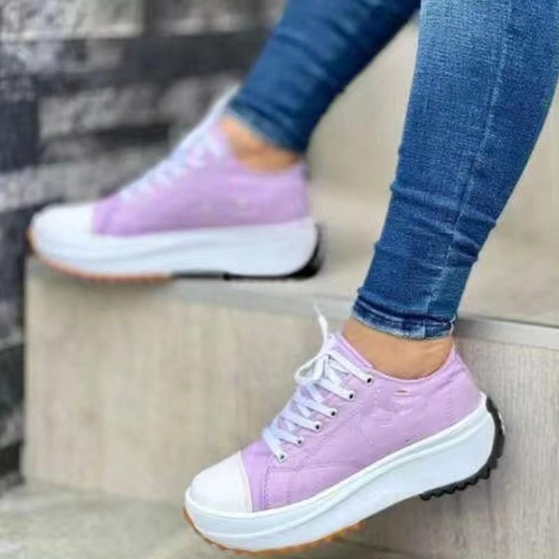 Speedy Klassische weiße Canvas-Schuhe Damen Sneaker Uni Schnürschuhe Lässige Plateauschuhe für Damen 42 violett von Joom DACH