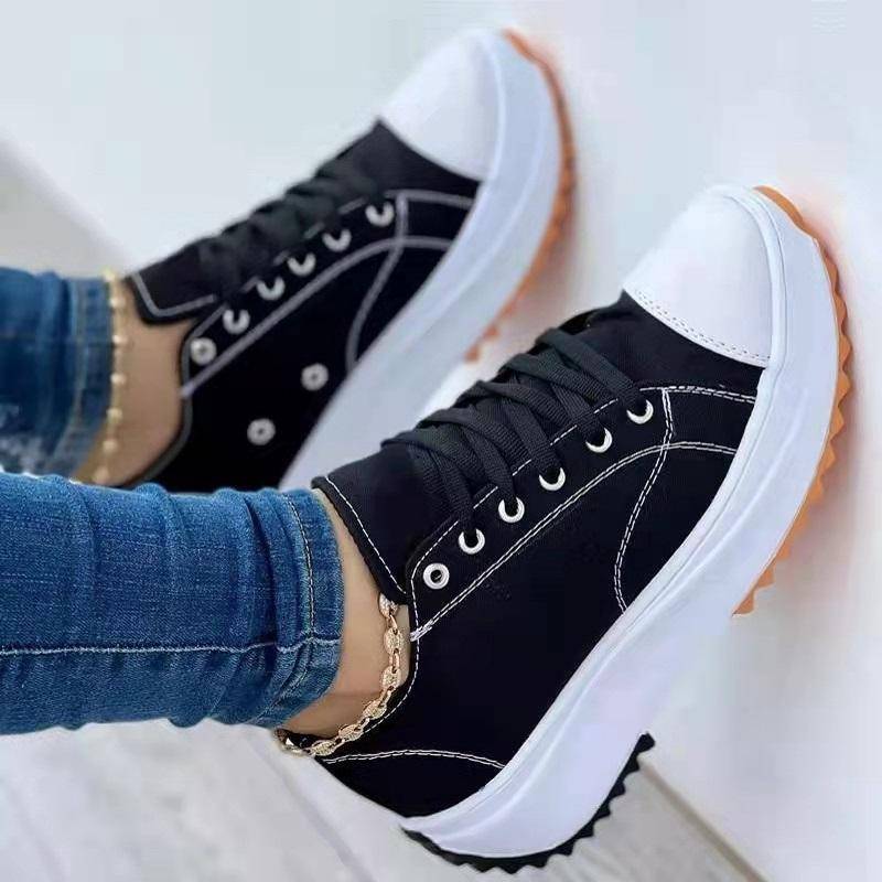 Speedy Klassische weiße Canvas-Schuhe Damen Sneaker Uni Schnürschuhe Lässige Plateauschuhe für Damen 43 von Joom DACH