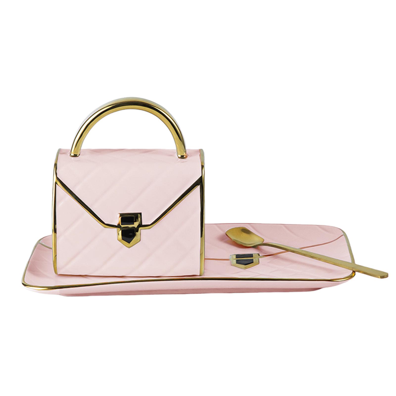 Spezielles handtaschenförmiges Kaffeetassen-Set mit Untertasse und Löffel, 310 ml Kaffeetasse, Keramik-Teetasse zum Geburtstag rosa von Joom DACH