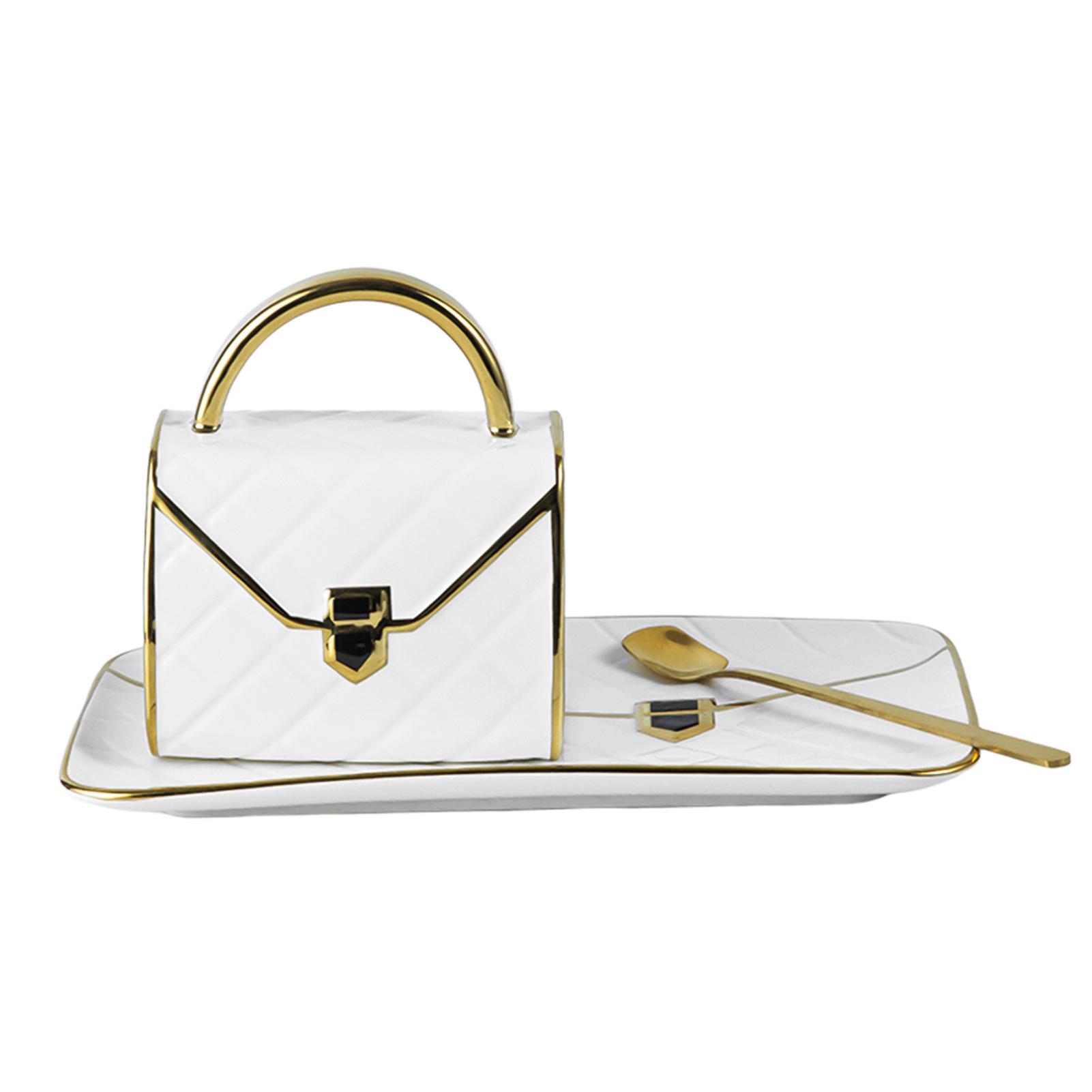 Spezielles handtaschenförmiges Kaffeetassen-Set mit Untertasse und Löffel, 310 ml Kaffeetasse, Keramik-Teetasse zum Geburtstag weiß von Joom DACH